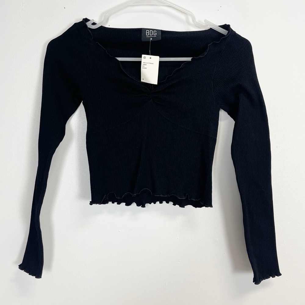 BDG Urban Outfitters Shirt Juniors Medium Black Ribbed Vneck Long Sleeve NWT